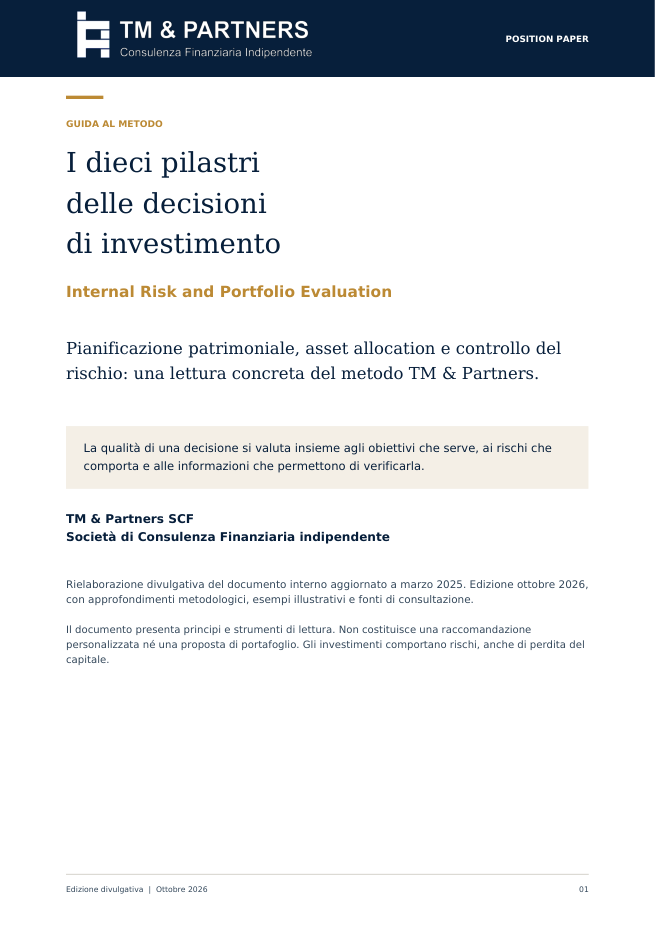 Copertina del position paper TM & PARTNERS SCF: I dieci pilastri delle decisioni di investimento